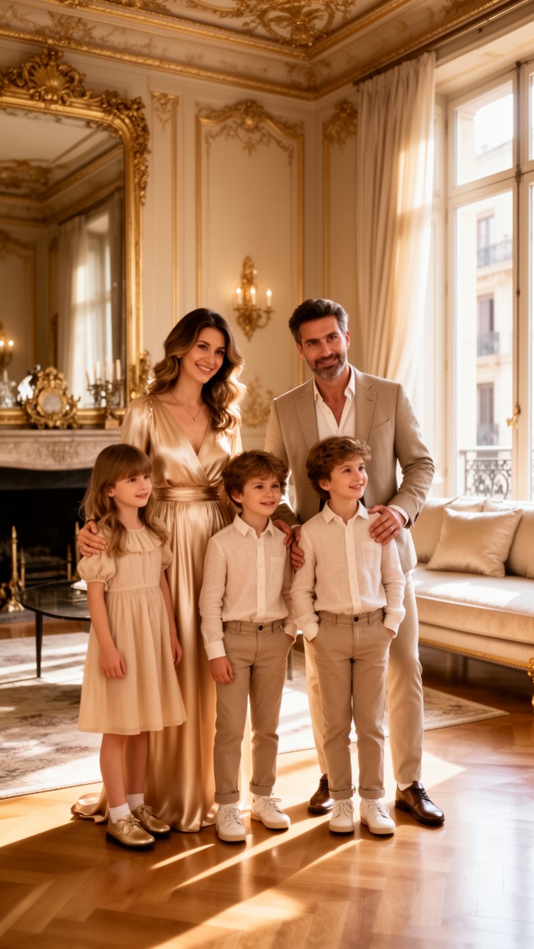 Familia instalándose en apartamento de lujo en Barcelona